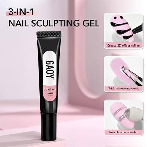 GAOY Black 3D Nail Gel, 15g Sculpting Gel for 3D Nail Art Designs Carving, Molding, Painting, No Wipe Gel for Gems & Charms Decoration, Salon DIY Use thumbnail 5
