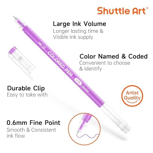 Shuttle Art Colored Pens, 24 Pink & Purple Tone Colors Cute Journal Pens 0.6mm Fine Point Colored Gel Pens for Black Paper Adult Coloring Writing Drawing Journaling Note Taking School Office Home thumbnail 4
