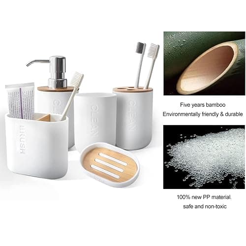 Toothbrush Holders Bamboo Electric Toothbrush Holder Bathroom Storage Organizer Countertop for Toothpaste, Floss, Razor, White thumbnail 5