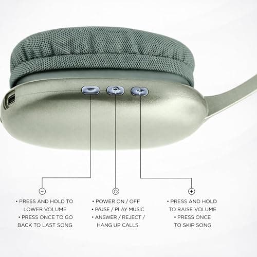 iJoy Ultra Wireless Over-Ear Bluetooth Headphones with Mic, 10H Playtime, Bluetooth Headset with Backup Wire & SD Slot, Wireless Headphones for Work, School & Gym (Green) thumbnail 9