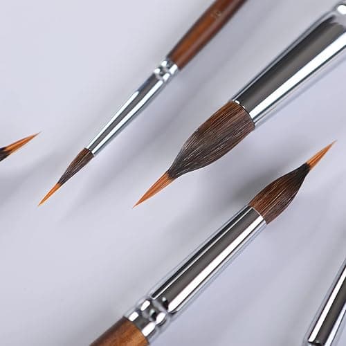 Watercolor Brushes Professional, Fuumuui 6Pcs Extended Needle Point Brushes Synthetic Extra Long Pinhead Brush with Sable Body for Fine Detailing - Watercolor Acrylic Gouache Inks Painting thumbnail 4