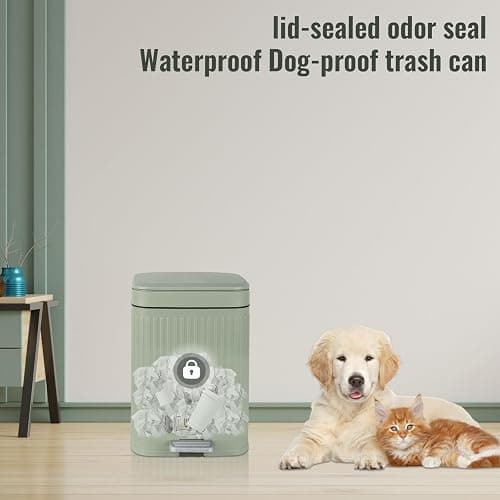 rejomiik Small Bathroom Trash Can with Lid 2.1 Gallon Soft Close Step Slim Garbage Can Waste Bin for Office, Bedroom, Kitchen, Light Green thumbnail 6