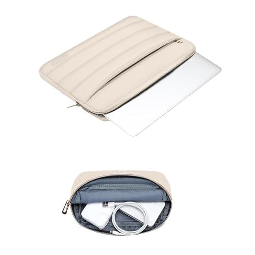 MOSISO 15-15.6 inch Laptop Case, 16 inch Puffy Laptop Sleeve Compatible with MacBook Pro 16, HP Dell ASUS Acer Toshiba Lenovo Notebook Computer, Polyester Horizontal Bag with Small Case, Sand thumbnail 3