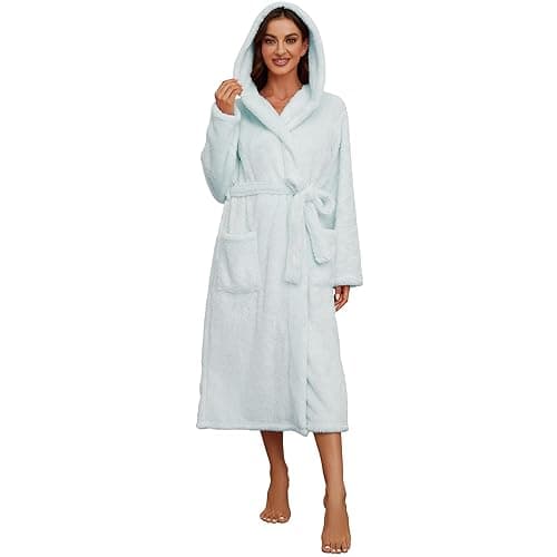 HEARTNICE Womens Hooded Fleece Robe, Thick Warm Plush Bathrobe for Women, Long Fluffy Comfy House Coat Long Fur Fleece - Image 1