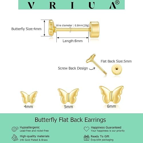 VRIUA 20G Tiny Flat Back Earrings for Women - 14K Gold/Silver Plated Small Flat Back Stud Earrings Hypoallergenic Cartilage Helix Piercing Jewelry thumbnail 4