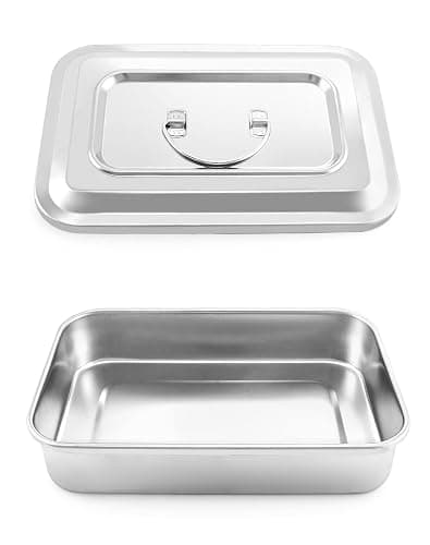 QWORK Medical Stainless Steel Instrument Tray Organizer Holder with Lid and Handle Grip for Surgical Medical Dental Instruments, 9.5" x 6.3" x 2", 2 Pack thumbnail 3