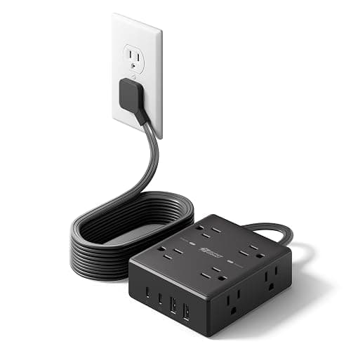 10Ft Extension Cord with Multiple Outlets, Flat Plug Power Strip Surge Protector with 10 Ft Long Cord, 8 Outlet 4 USB Ports (2 USB C), Multi Outlet Wall Plug for Office, College, Dorm Room Essentials - Image 1