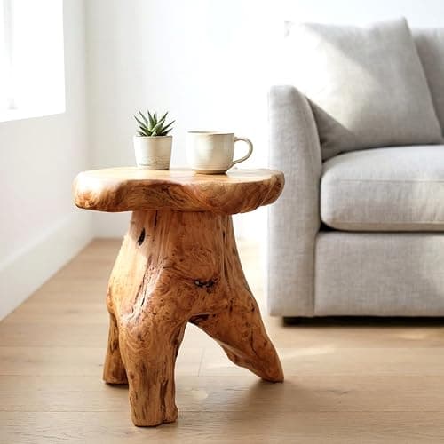 WELLAND Natural Cedar Stump Stool, Live Edge Mushroom Side Table, 14" H | Handcrafted from solid cedar with a live edge top and natural tree stump base thumbnail 4