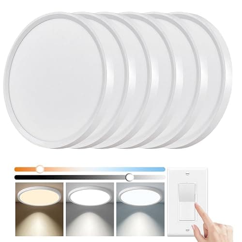 6 Pack 12 Inch Hardwired Dimmable LED Flush Mount Ceiling Light Fixtures, 24W 2640LM 3000K/4000K/5000K, House Upgrade Led Lights for Bedroom Hallway Laundry Room Rental Units, 240W Equiv., White - Image 1