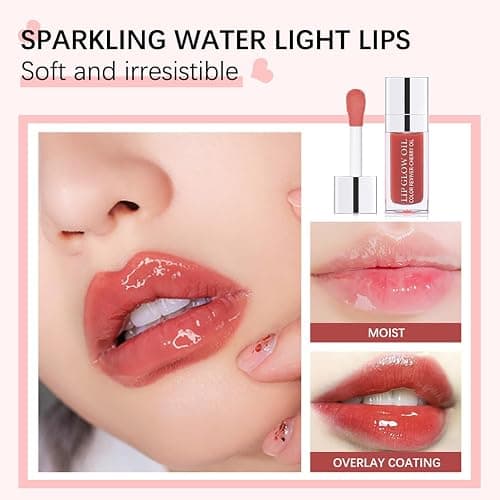 Tiejdhr Hydrating Lip Oil Transparent Plumping Lip Tint Moisturizing Lip Gloss, Nourishing Repairing Non-sticky Lip Care, 0.21 Fl Oz (012# Rosewood) thumbnail 4
