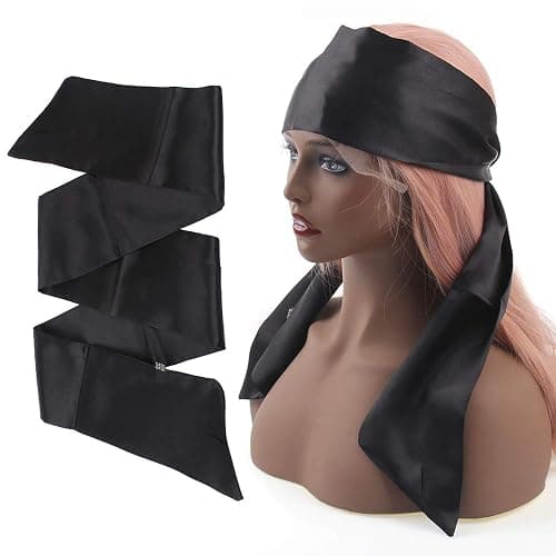 Leeven 2 Pcs Silky Satin Edge Scarves Black 4.5"x56" Wig Grip Band | Satin Headband For Lace Front Wigs,Non Slip Hair Wrap,Satin Edge Laying Scarf,For Makeup,Facial,Sport,Yoga,Bag Hat Decoration thumbnail 2