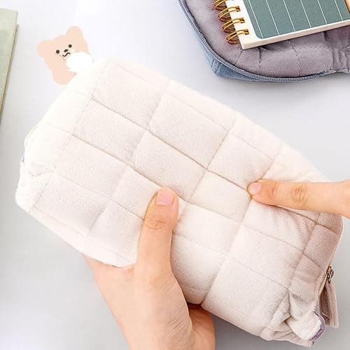 GETBSTOOP Multifunction Quilted Creative Pencil Box Large Capacity Travel Toiletry Bag Cotton Pillow Shape Simple Pen Pouch for Outdoor Travel thumbnail 2