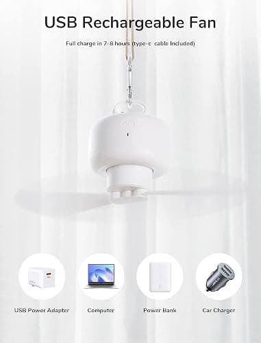 JISULIFE Camping Fan 8000mAh Battery Operated, Portable Tent Rechargeable with Remote Control, Detachable Fan-Blades, Hanging Hook, Timer, 4 Speeds for Outdoor Dorm-White thumbnail 6