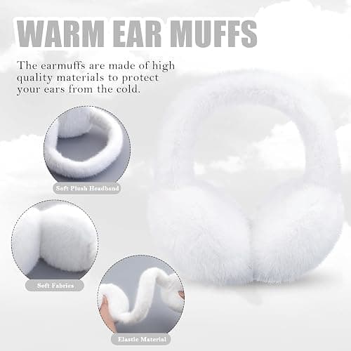 POMIJIAN Winter Ear Muffs for Women Girls Faux Fur Cute White Earmuffs Fluffy Ear Warmers Foldable Ear Covers Outdoor thumbnail 5