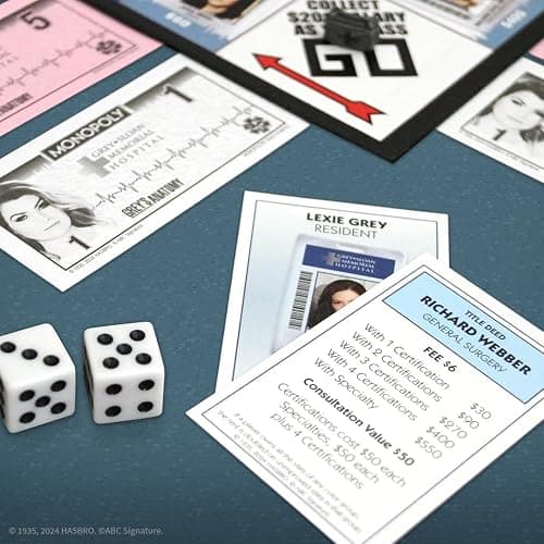 Monopoly: Grey's Anatomy Board Game | Featuring Ferry Boat, Clipboard, Scrub Top, and More | Buy, Sell, Trade Iconic Doctors from Miranda Bailey to Meredith Grey | Officially Licensed Collectible thumbnail 9