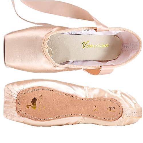 Nexete Professional Vanassa Ballet Pointe Shoes Satin Dance Slipper Flats with Toe Pad & Ribbon,Leather Sole,Resilient Shank Able to Reach Full Pointe for Girl Women thumbnail 3