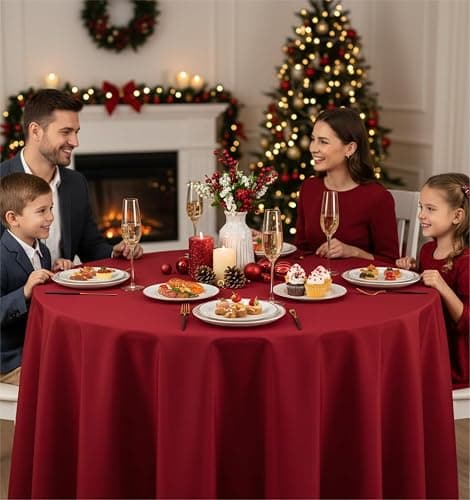 Fitable 6 Pack Red Round Table Clothes - 70 Inches in Diameter - Stain Resistant and Washable Tablecloths, Polyester Fabric Table Covers for Wedding, Party, Banquet, Gathering thumbnail 2