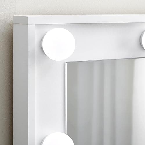 TUKAILAi White Large Dressing Table Set with Hollywood 12 LED Lights Mirror and Cushioned Stool, Vanity Desk Set Makeup Table with 4 Drawers and Storage Unit Dresser for Bedroom Girls Women thumbnail 9