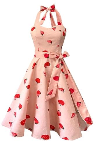 Topdress Women'sVintage Polka Audrey Dress 1950s Halter Retro Cocktail Dress - Image 1
