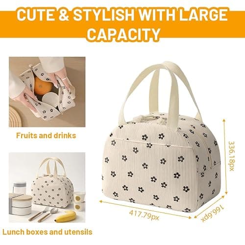 DIFLAX Sac Isotherme Repas, Lunch Bag Isotherme Femme, Sac À Lunch Isotherme Lunch Box Isotherme Glaciere Souple, Sac Repas Isotherme Femme Für Bureau Arbeit Déjeuner Étudiants(Blanc, 26x21x18cm) thumbnail 4