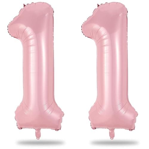 11 Balloon Number Birthday, Giant Light Pink Number 1 & 1 Helium Foil Balloon for Girls 11th Birthday, Pastel Pink 40'' Self Inflating Mylar 11 Balloon for Women Anniversary Party Decorations Supplies - Image 1