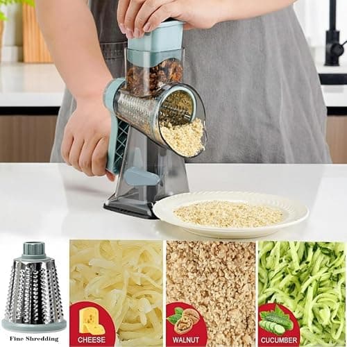 YOUCZON Rotary Cheese Grater Multi-Purpose Stainless Steel Cheese Shredder - Cheese Grater With Handle Effortless Grating of Carrots, Potatoes, Vegetables, and Fruits (blue) thumbnail 6