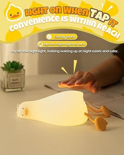 Cute Duck Night Light, Animal Lamp, Food Grade Silicone, Rechargeable, 3 Level Dimmable, Squishy Nursery Nightlight for Desk Decor, Funny Gifts Stuff for Boys Girls Baby, White Elephant Gifts thumbnail 2