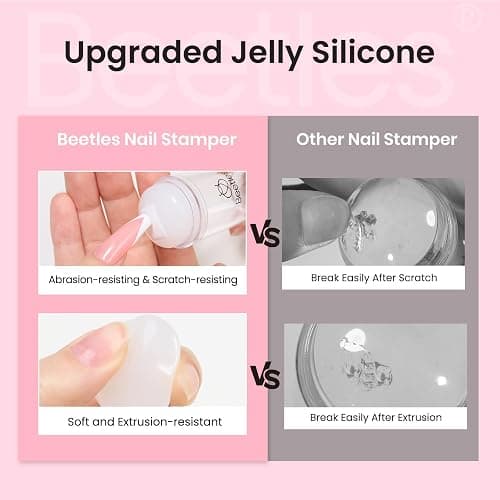 Beetles Nail Stamp 3Pcs Silicone French Tip Nail Stamp Kit with Replacement Nail Stamper Heads and Scrapers Soft Silicone Nail Printing Tool for Home Manicure Diy Nail Art Salon Gifts for Girls thumbnail 6