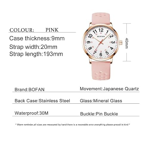 BOFAN Nurse Watch for Medical Professionals,Students,Doctors with Easy to Read Dial,Second Hand and 24 Hour,Soft and Breathable Silicone Band,Water Resistant thumbnail 5