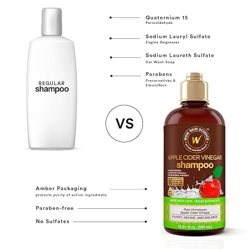WOW Skin Science Apple Cider Vinegar Shampoo - Hair Growth Shampoo for Thinning Hair, Hair Loss & Dandruff Shampoo - Parabens & Sulfate No Shampoo - Clarifying Shampoo for Build Up Purifying Shampoo thumbnail 4
