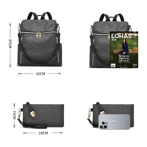 Makes Backpack Purse for Women PU Leather Travel Satchel Handbag Convertible Design Bag with Purse 2 Piece thumbnail 5