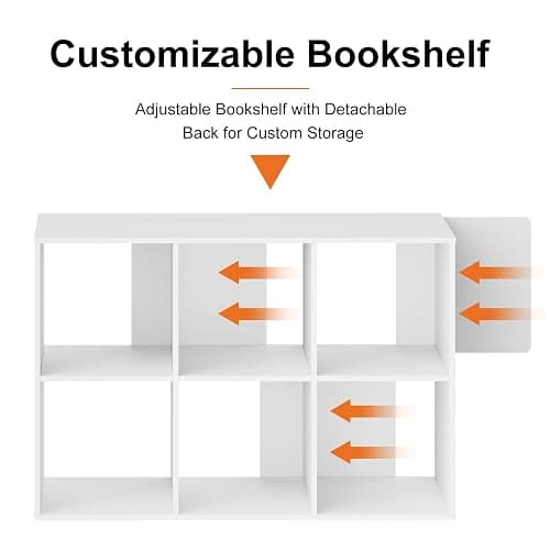 Sweetcrispy 6 Cube Storage Organizer - Open Cube Bookshelf with 3 Removable Back Panels, Display Storage Bookcase for Living Room, Bedroom, Entrance Hall, Home Office，36" L×11.6" W×24" H, White thumbnail 7