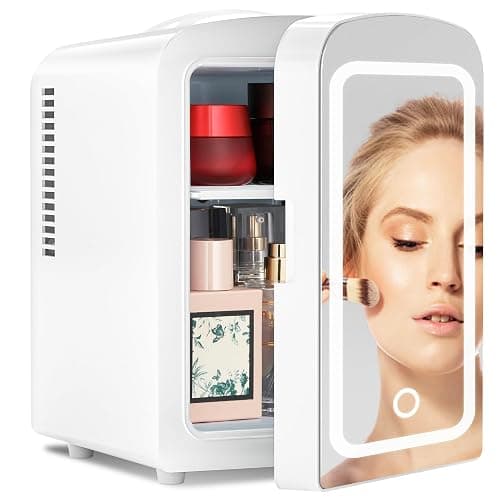 Antarctic Star Makeup Compact Refrigerator with LED Mirror, 4L Mini Fridge, Skin Care, for Bedroom, Car, Office & Dorm, Portable Small Cooler for Cosmetics, White thumbnail 2