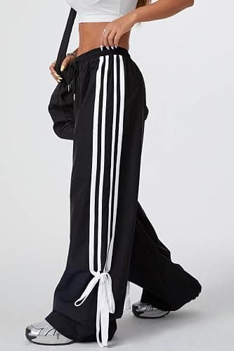 BEAUDRM Women's Y2K Baggy Bow Wide Leg Pants Striped Track Elastic Waist Long Sweatpants Parachute Pants thumbnail 3