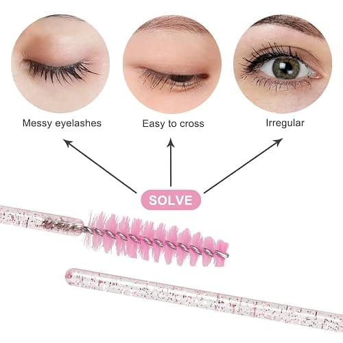 SWKJ 60 PCS Disposable Eyelash Brushes, Spoolies Eyebrow, Crystal-pink | Mascara Wands Applicator Lash Brushes Castor Oil Brush Cosmetic Makeup Tools thumbnail 3