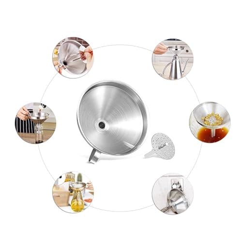 Lakatay 5.5-Inch 14CM Stainless Steel Kitchen Funnel with Strainer Filter for Transferring of Liquid Dry Ingredients and Metal Cooking Funnel thumbnail 6
