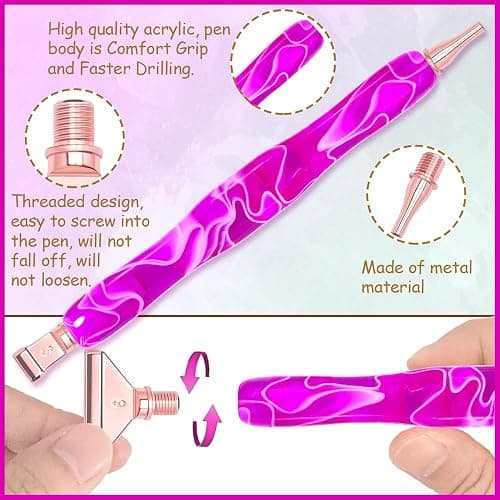 Praise V Do Ergonomic Diamond Painting Art Drill Bead Dot Pen Kit with Screw Steel Silver Metal Tip Nibs Placers Roller Tool Accessories for 5D Diamond Paint Purple thumbnail 4