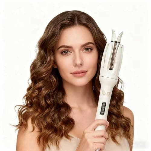 Professional Automatic Hair Curling Iron, 4 Temperature Settings, Ceramic Rotating Wand with Negative Ion Technology (Off-White) thumbnail 6