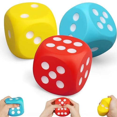 Large 3 Inch Foam Fidget Dice, Jumbo Stress Relief Big Dice, Squeeze Squishy Giant Large Cube for Family Board Game Classroom Party Favors Bag Stuffer (3 Pack) - Image 1