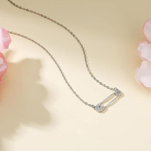 Medsor Safety Pin Necklace Paper Clip Pendant Cubic Zirconia Saftey Pin Necklace Choker For Women Gift thumbnail 4