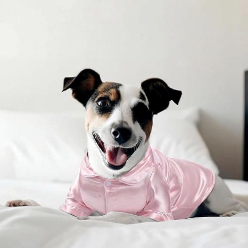 Dog Silk Pajamas Shirt Puppy Satin Pjs for Small Dog, M, Pink | Soft Faux Satin Lapel Collar, Two-legged, for Bridal Party or Photos, Comfortable Pet Sleepwear for Puppies thumbnail 6