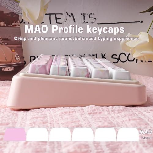 TYRIXKI PBT Keycaps - Pink Meow Meow Keycap, 113 Keys Side Print Shine Through Cute Keycap, Mao Profile Custom Cat Keycaps for 60 65 75 100 Percent Cherry MX Mechanical Keyboard thumbnail 7