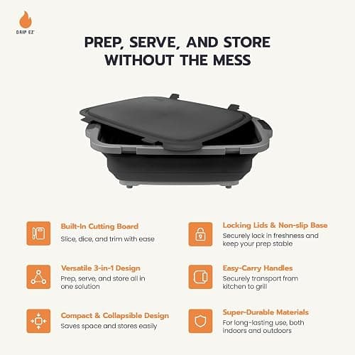 Drip EZ Collapsible BBQ Prep Tubs 2-Piece Set- For Meal Prep Marinating Food Storage - Includes Cutting Board & Lid - (2) XL - Black thumbnail 3