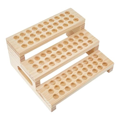 SUPERFINDINGS 1 Set 90 Slots Wooden Lipsticks Holder 3 Tier Tube Display Shelf Wood Tool Rack Wooden Essential Oil Display Storage Organizer for Cosmetic Lip Gloss Tool, Slot Diameter: 0.8" - Image 1