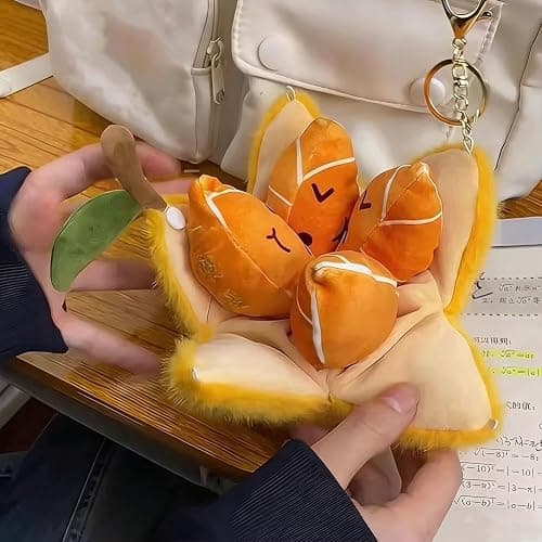 DTREELS Adorable Orange Tangerine Plush Keychain,Peelable Design,Orange Keychain Stuffed Doll Keyring Hanging Ornament Handbag Charm thumbnail 5