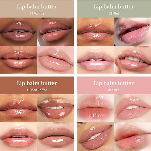 4Pcs Summer Tinted Lip Butter Balm - Ultra-Hydrating, Nourishing Lip Care with Natural Ingredients, Soothes & Softens Dry Lips, Birthday Cake with Slight Shine (Vanilla+Mint+Coffee+Cake, 4Pcs) thumbnail 3