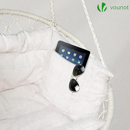 VOUNOT® Hanging Chair with Cushion, Macrame Hammock Swing Chair for Bedroom, Balcony, Patio, Garden, Indoor or Outdoor, 265LBS Capacity, Beige thumbnail 6