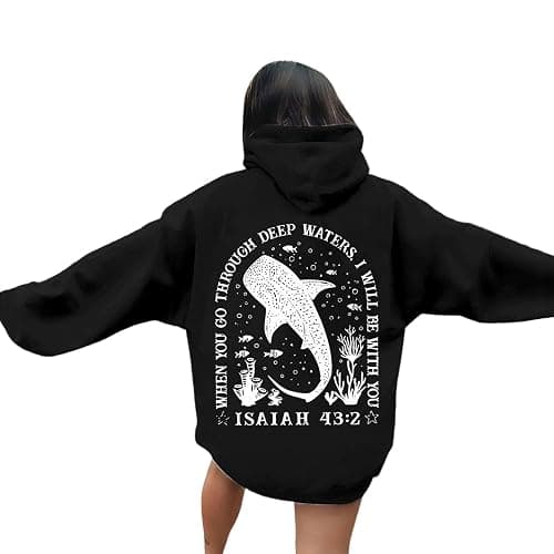 Whale Shark Hoodies For Teen Girls | Ocean Graphic Preppy Sweatshirts Oversized Y2k Pullover Tops Long Sleeve Fall Outfits thumbnail 3