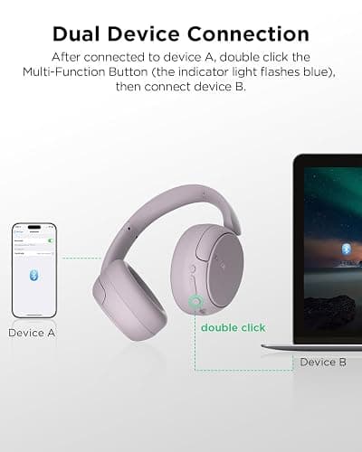 TALIX H30 Hybrid Active Noise Cancelling Headphones, 110H Playtime Hi-Res Audio Bluetooth 6.0 Wireless Over Ear ANC Headphones for Commute/Travel (Purple) thumbnail 8