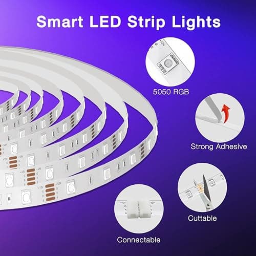DAYBETTER Smart WiFi Led Lights, Tuya App Controlled, Work with Alexa and Google Assistant, Timer Schedule, RGB Strip Color Changing Décor for Bedroom Party Kitchen, 50ft thumbnail 7